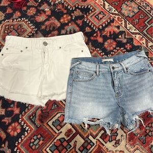 Free People White and Blue Denim Shorts Set